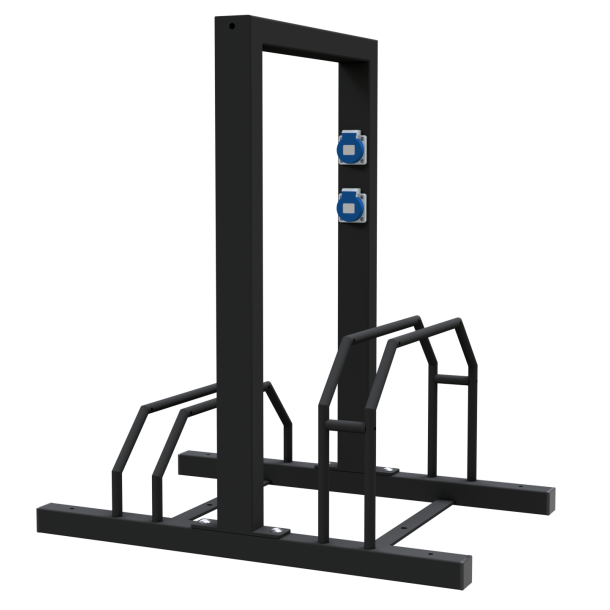 Bicycle stand | Row system | with leaning bracket | as an e-bike leaning bracket | hot-dip galvanised and coated in RAL9005 | 2 Bicycleslength: 700 mm